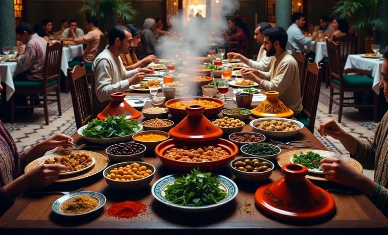Moroccan dishes with fresh herbs and spices